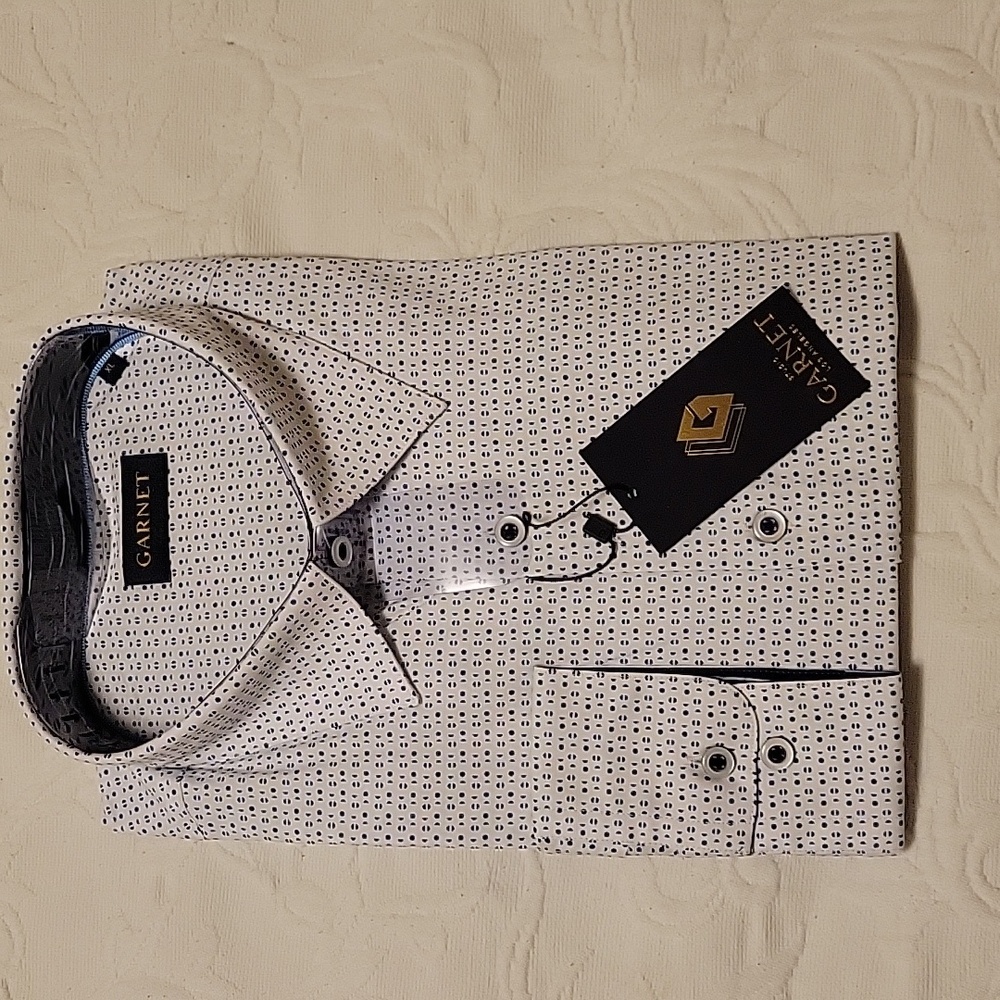 Men's Garnet White and Blue Patterned Dress Shirt XL